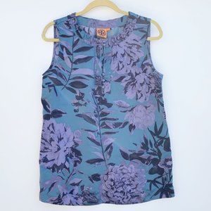 Tory Burch silk blend floral ruffle neck tank